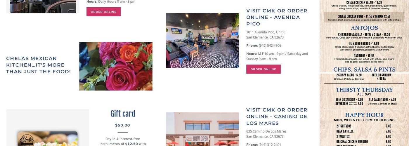Chelas Mexican Kitchen Menu