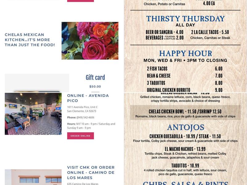 Chelas Mexican Kitchen Menu
