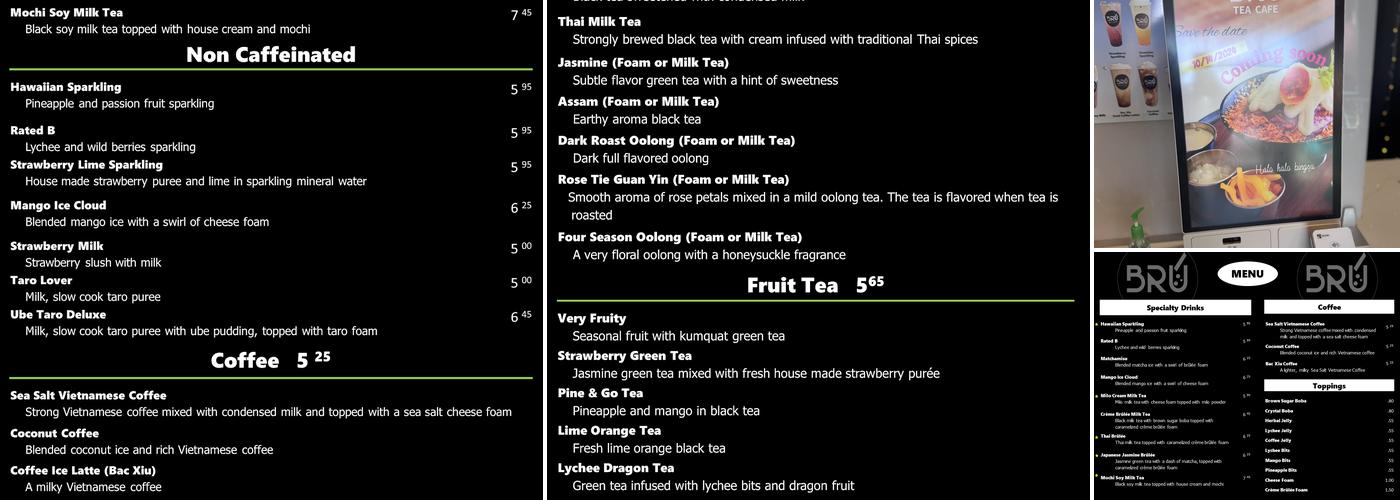 Bru Tea Cafe Menu