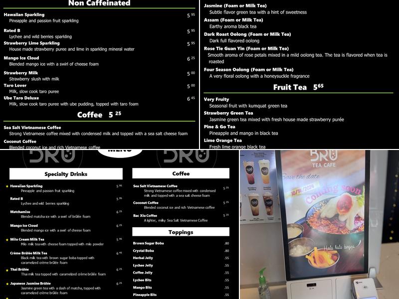 Bru Tea Cafe Menu