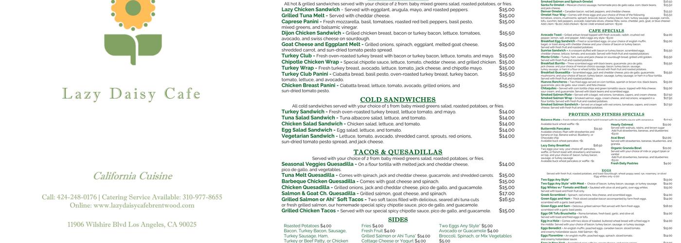 Lazy Daisy Cafe Menu