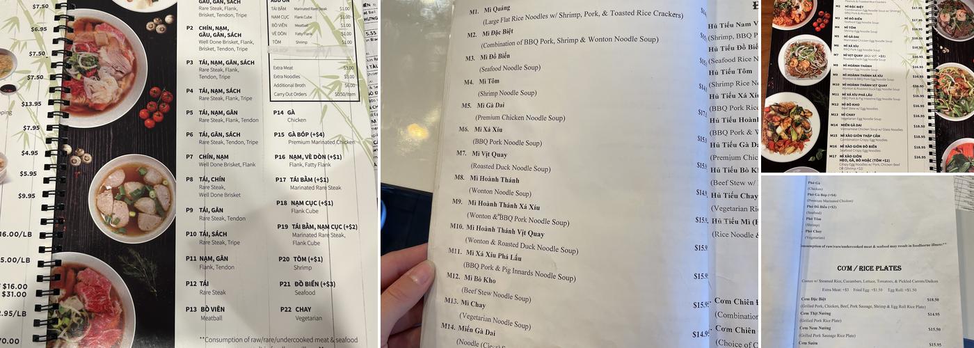 Phở Hong Menu