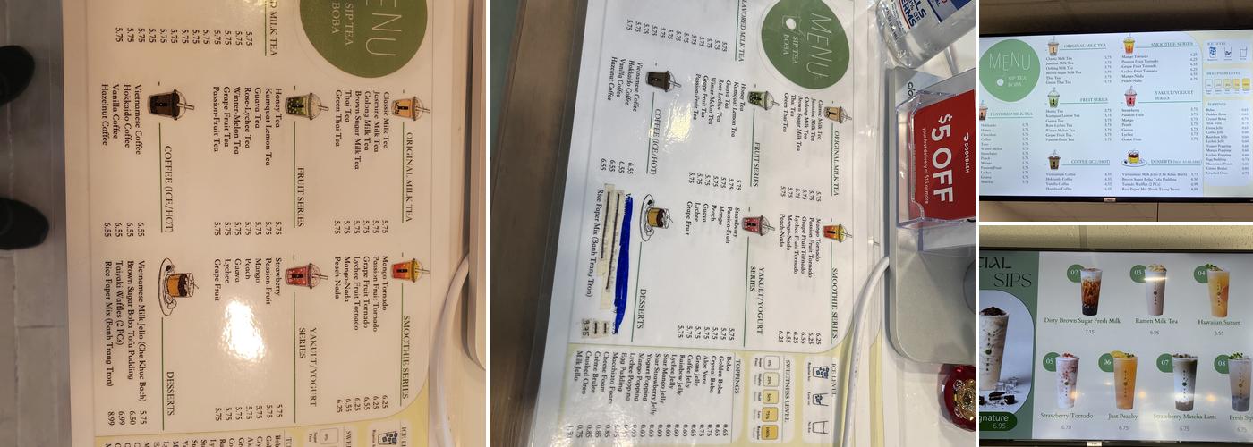 Sip Tea Boba Menu