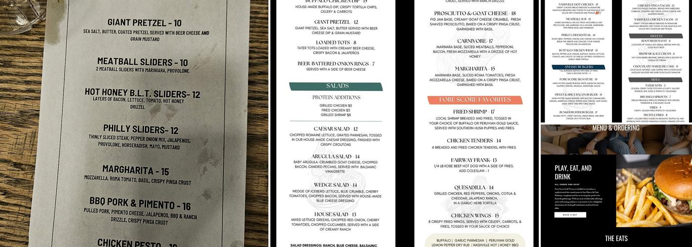 Fore Score Golf Tavern Menu