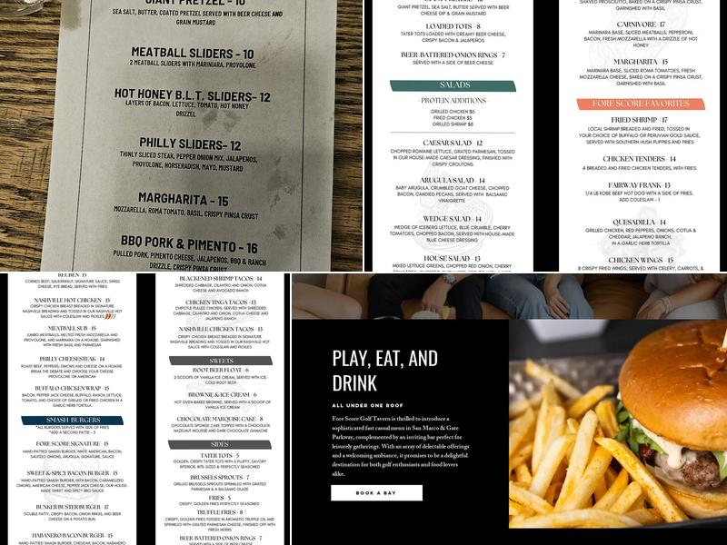 Fore Score Golf Tavern Menu