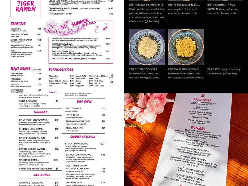 Tiger Ramen Menu