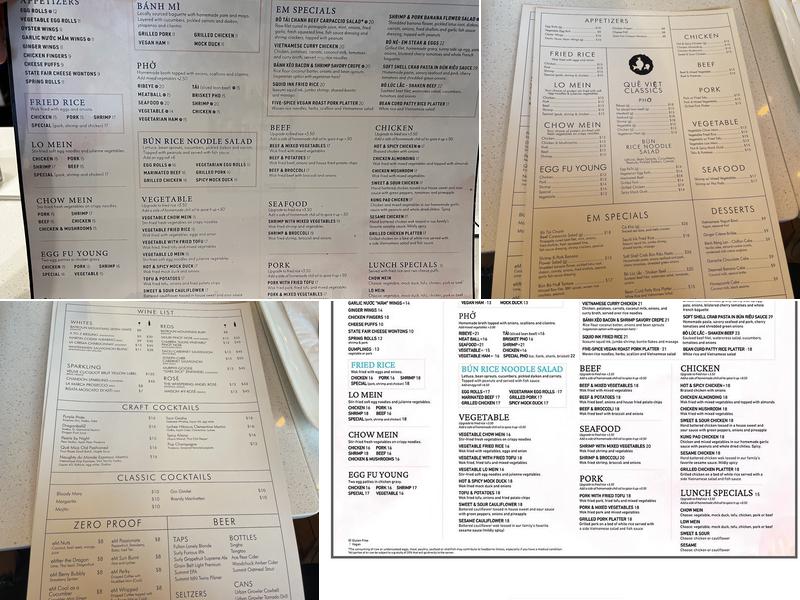 eM Que Viet Restaurant and Bar Menu