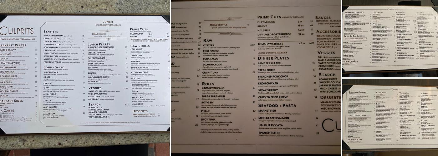 Culprits Menu