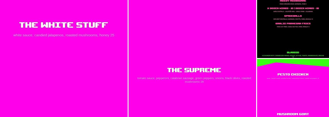 Snowmobile Pizza Menu