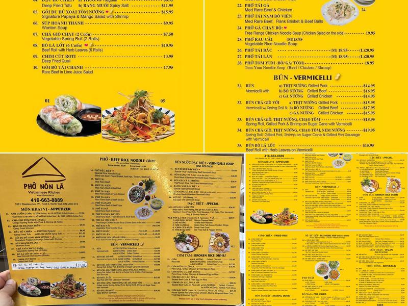 PHO NON LA Menu