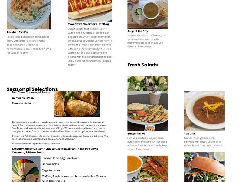 Two cows creamery and Bistro Menu