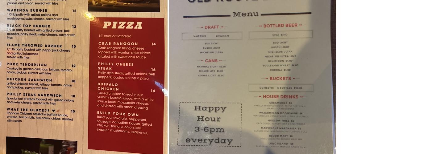 Old Route 24 Bar Menu