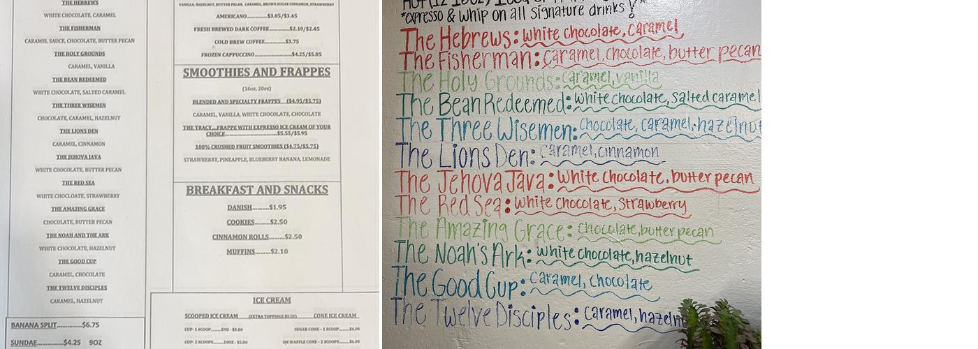 Holy Grounds (Coffee and Ice Cream) Menu