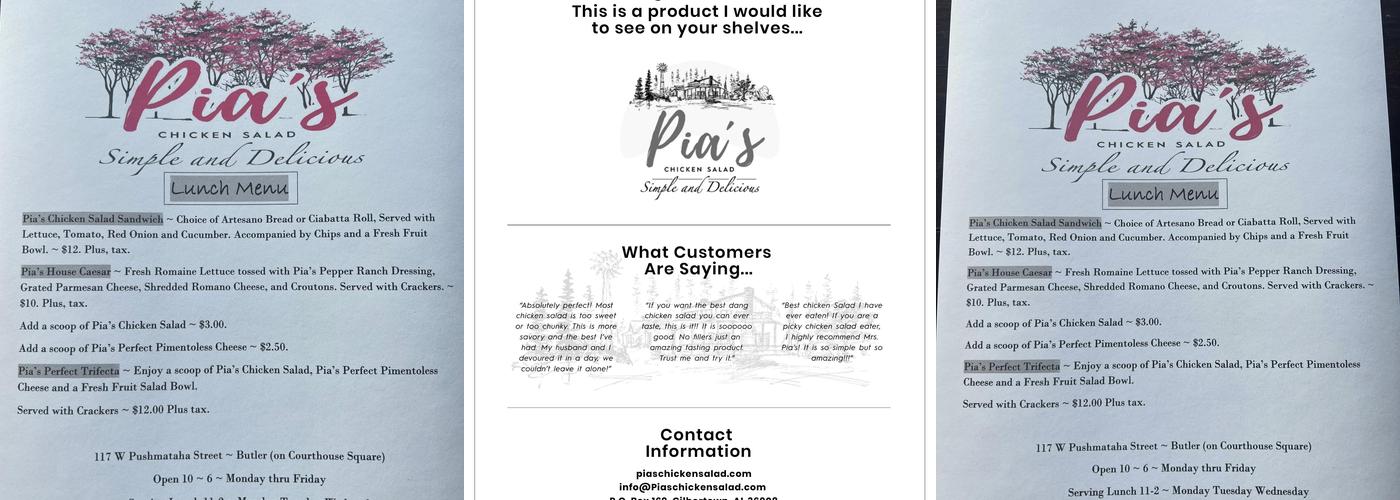 Pia's Chicken Salad Menu
