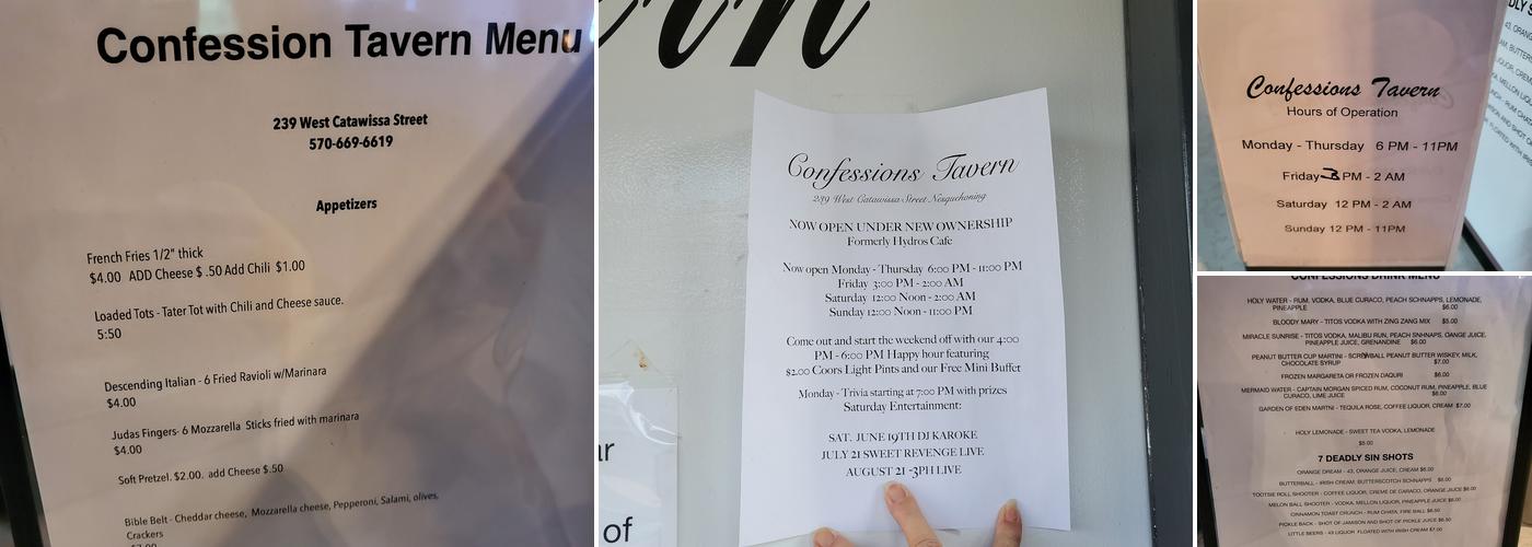 Confessions Tavern Menu