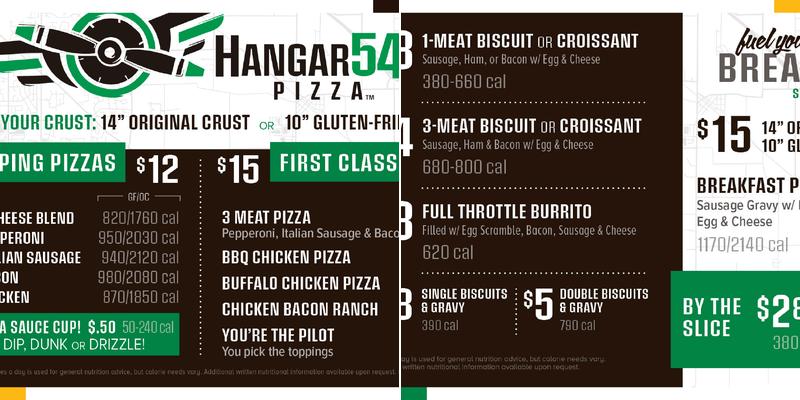 Hangar 54 Pizza Menu
