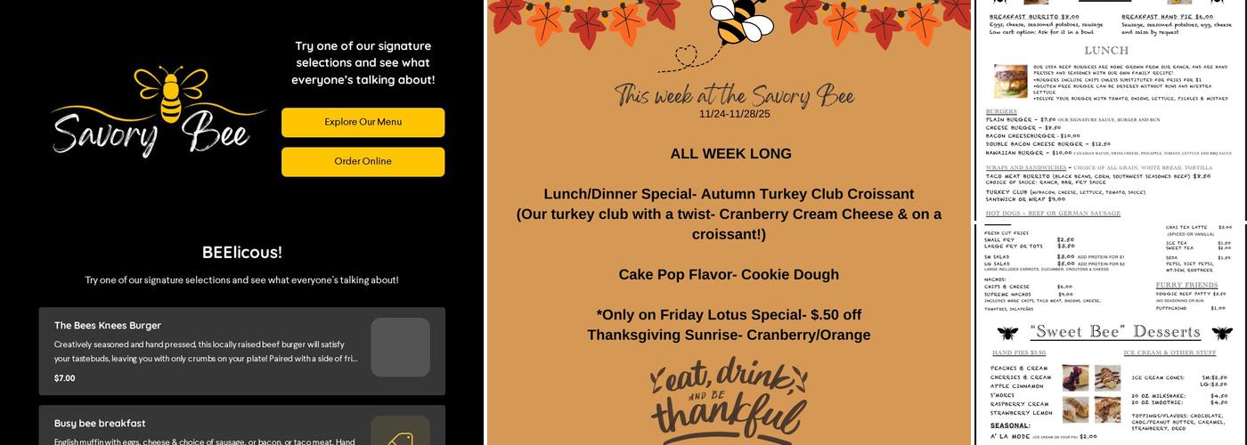 The Savory Bee Menu