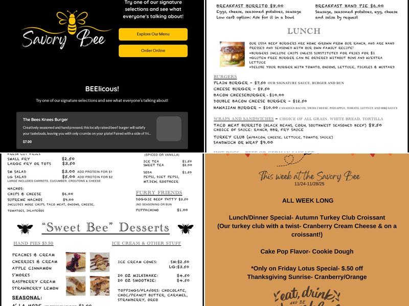 The Savory Bee Menu