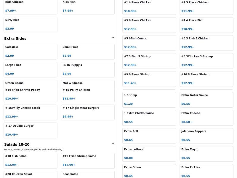 Chick O' Fish - Shreveport Jewella Menu