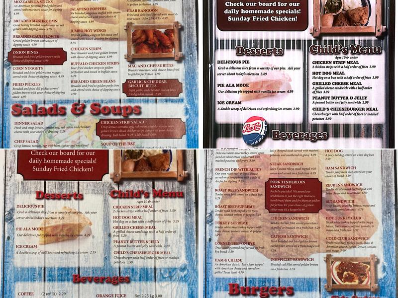 Rachel's Restaurant Menu