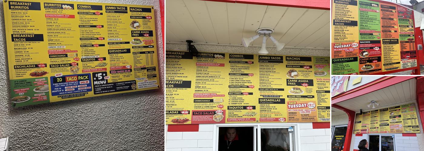 Washington Burrito Menu