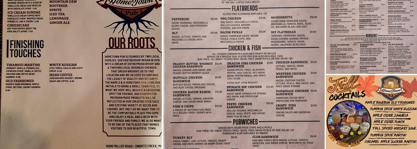 S&K Hometown Pub Menu
