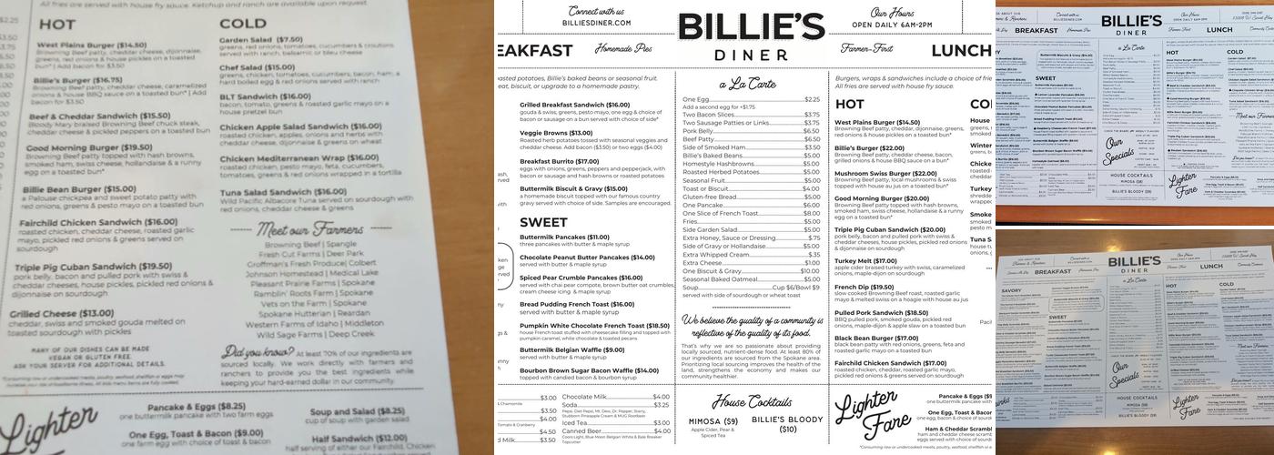 Billie's Diner Menu
