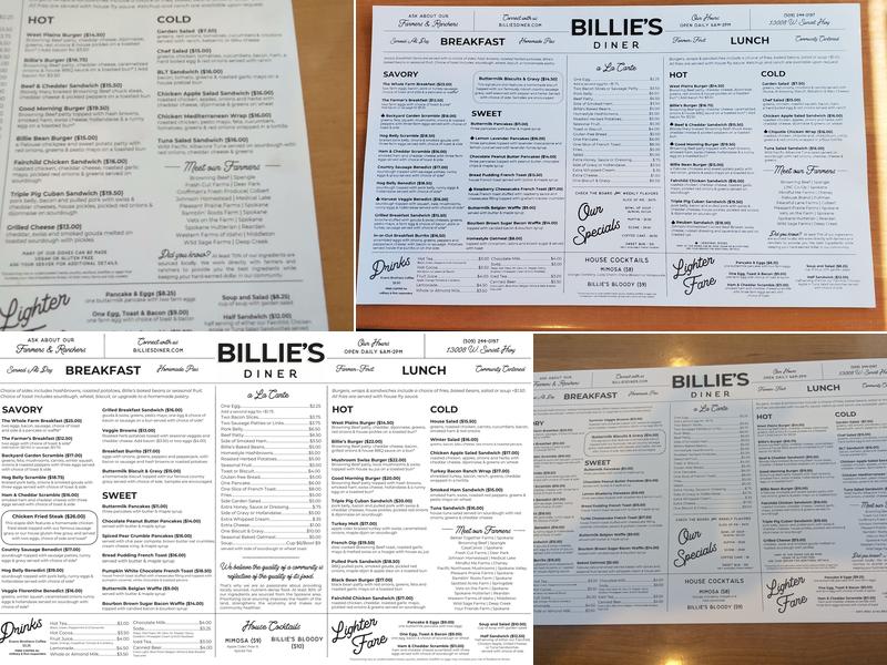 Billie's Diner Menu