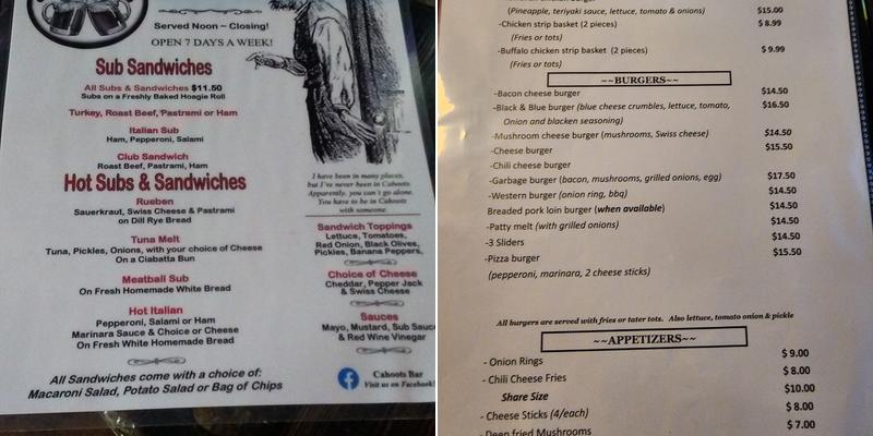 Cahoots Menu