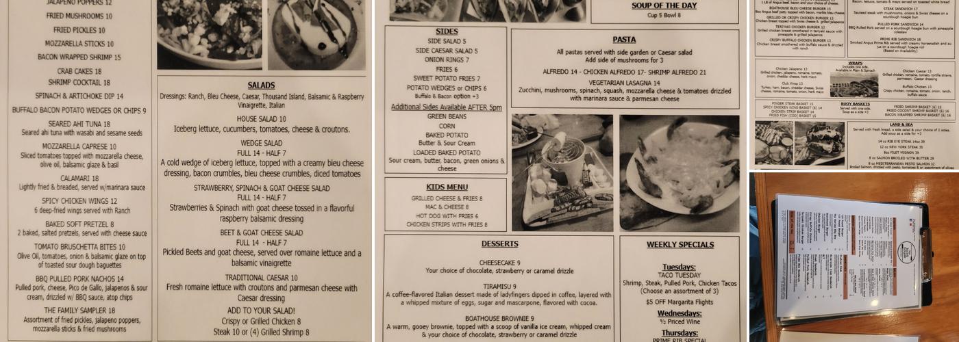 The Boathouse in Burley Menu