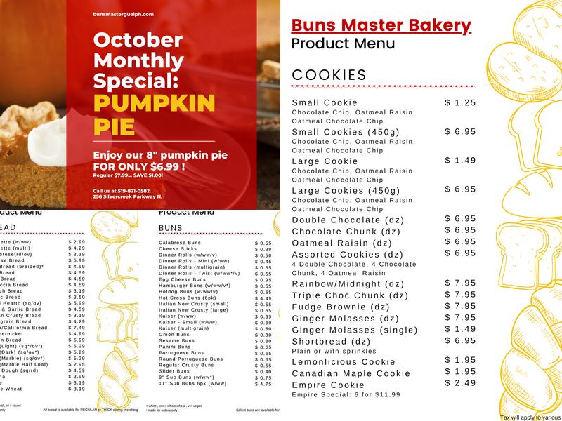 Buns Master Bakery Menu