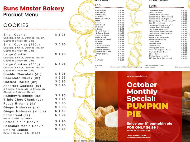 Buns Master Bakery Menu