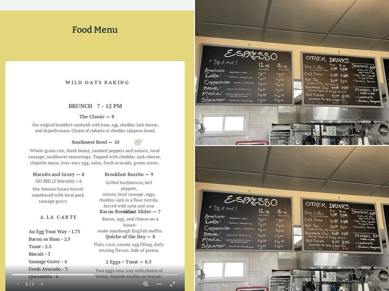 Wild Oats Baking Menu