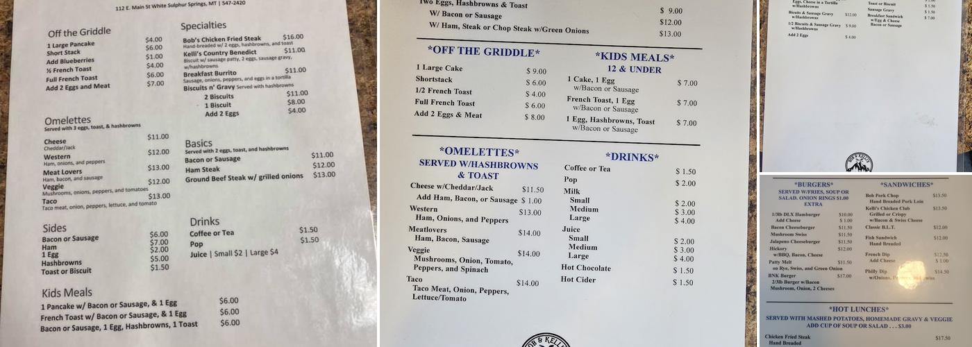 Bob n’ Kelli’s Cafe Menu