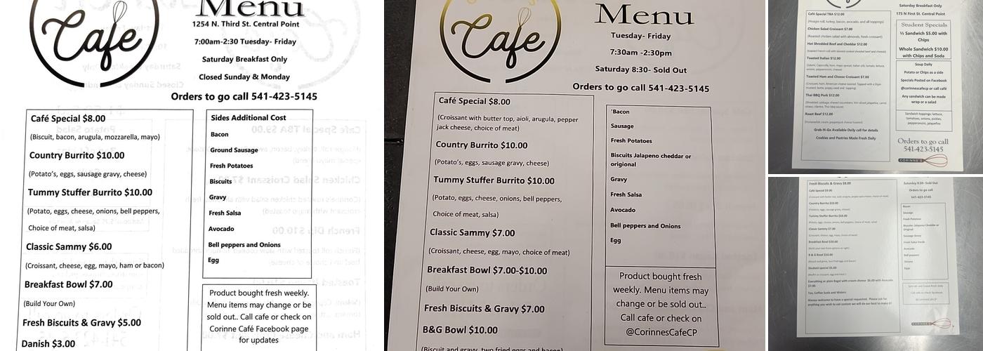 Corinne's Cafe Menu
