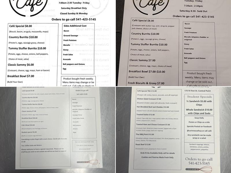 Corinne's Cafe Menu