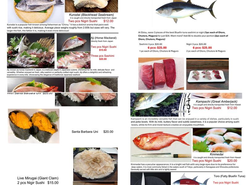 ebisu sushi Menu