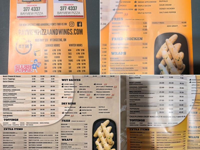Bayview Pizza Menu