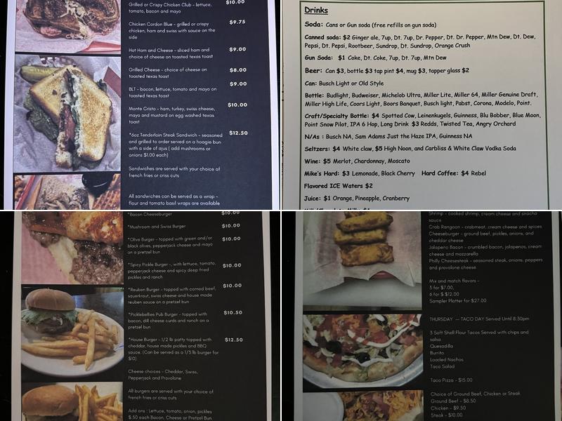 Picklebellies Pub Menu