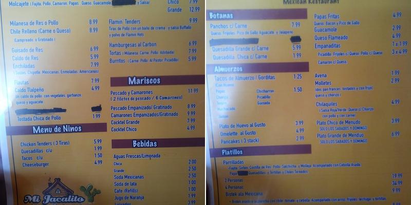 Mi Jacalito Restaurant Menu
