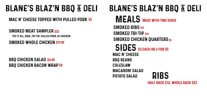 Blane's Blaz'n BBQ Menu