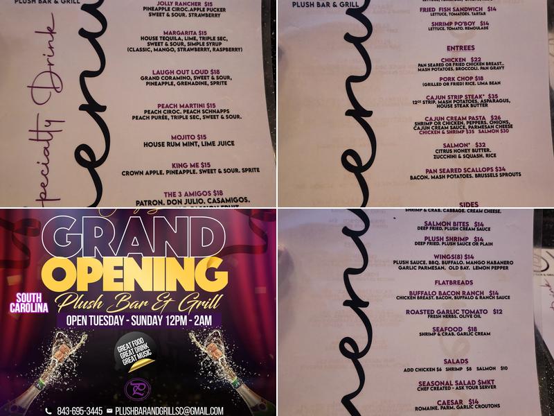 Plush Bar & Grill Menu