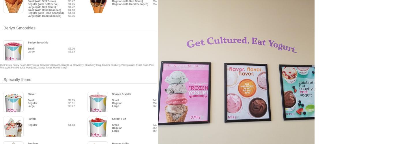 TCBY Menu