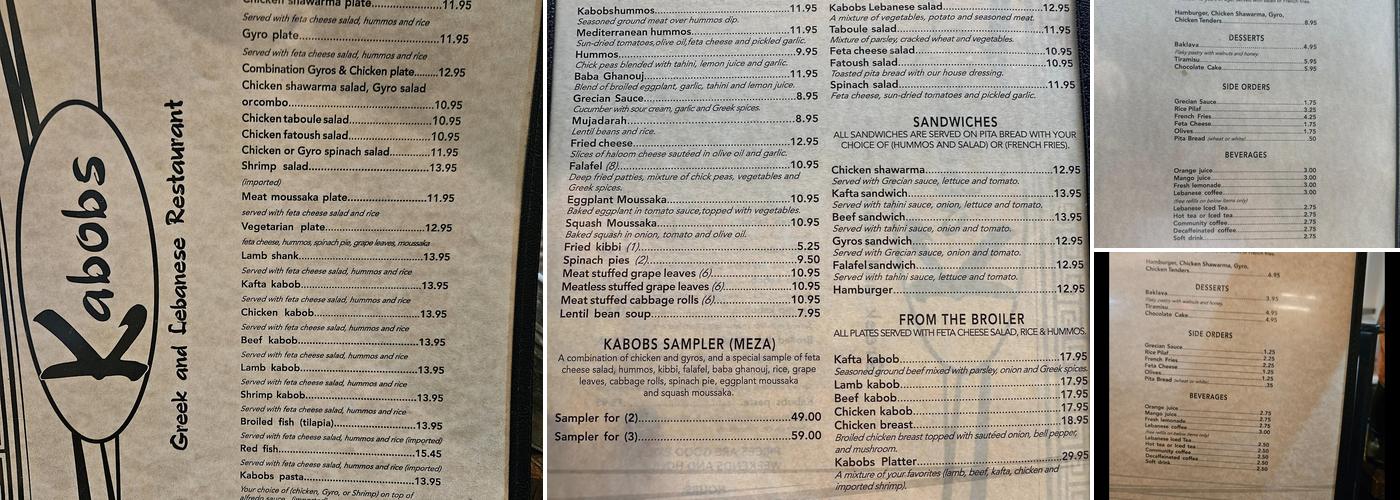 Kabob's Lebanese And Greek Menu