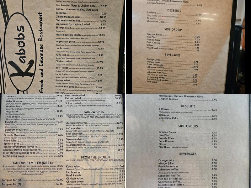 Kabob's Lebanese And Greek Menu