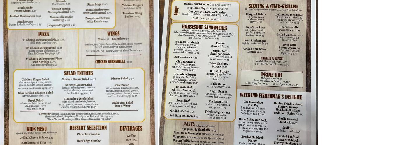 Horseshoe Inn Menu