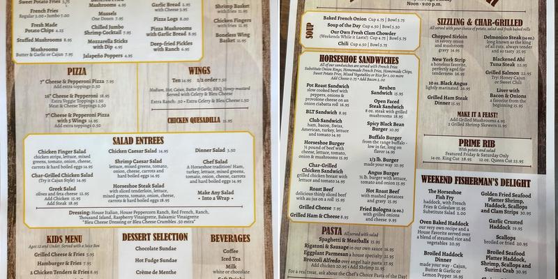 Horseshoe Inn Menu