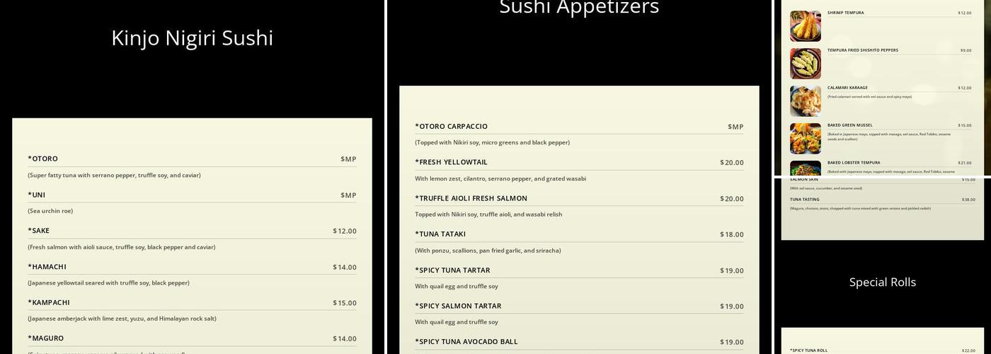 Kinjo Room Menu
