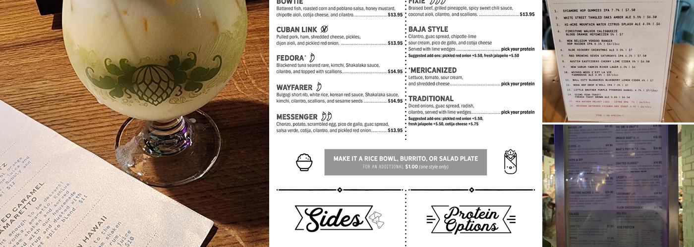 Crafted the Art of the Taco Mebane Menu