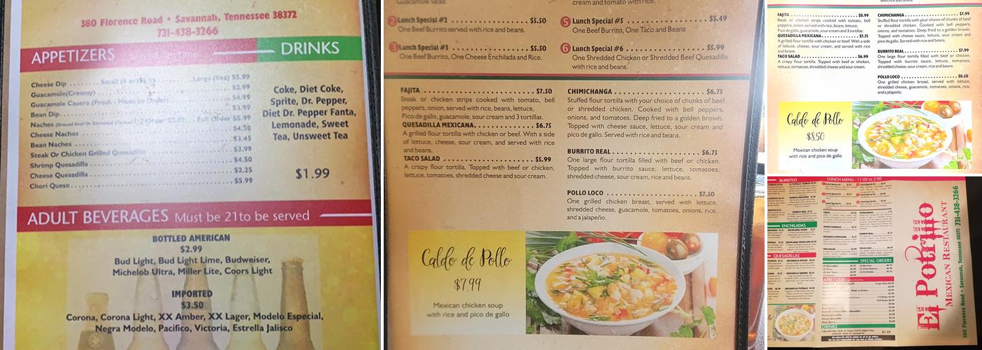 El Potrillo Mexican Restaurant Menu